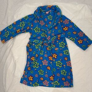 Y2K Groovy Floral Fleece Robe‎ Blue Multicolor Size XL